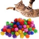 100Pcs Cat Toys Sparkly Glitter Tinsel and Pom Balls, Colourful Pet Play Balls, Pom Balls for Cats - Image 2