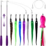 11PCS Cat Wand Toy, Cat Interactive Toys for Indoor Cats, 2 Retractable Cat Wand, 7 Worm Cat Teaser Toys and 1 Plush Fish Cat Toy, Cat Feather Toys for Play Chase Exercise with Kitten, Extra 1 Line - Image 2