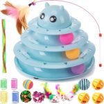 17 Pack Cat Toys Interactive for Indoor Cats Kitten Toy Fun Roller 3 Level Cat Teaser Ball Toys with Cat Feather Wand (Baby Blue) - Image 2