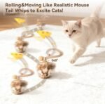 Migipaws Interactive MigiMouse Cat Toy 360° Rolling & Spin with Wiggling Tail for Indoor Cats Smart Motion Sensor, Realistic Squeak, Rechargeable Plush Kitten Toy (Brown Long Plush) - Image 3