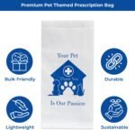 Pet Themed White Paper Prescription Bag W/Stock Logo "Your Pet Is Our Passion" — Veterinary Dog & Cat Print Paper Bags — Rx Vet Medical Pharmacy Bags, Made in USA — 100 Count, (Large, 5 X 2 X 10) - Image 4