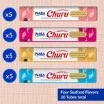 INABA Churu Cat Treats, Lickable, Squeezable Creamy Purée Cat Treat with Green Tea Extract & Taurine, 14 Grams Each Tube, 20 Tubes, Seafood Variety Box - Image 4