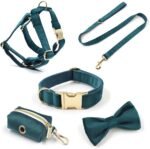 PETDURO Custom Dog Collar Personalized with Name Engraved Gold Metal Buckle for Large Medium Small Boy and Girl Dogs - Dog Leash and Bow Tie Set Available - Soft Comfy Velvet (Gem Green, M) - Image 7