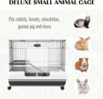 PawHut 28" H Guinea Pig Cage, 2-Level Rabbit Cage for Ferret, Chinchilla, Hedghog, Bunny, Small Animal Habitat with Wheels, Slide-Out Tray, Ramp, Black - Image 4