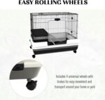 PawHut 28" H Guinea Pig Cage, 2-Level Rabbit Cage for Ferret, Chinchilla, Hedghog, Bunny, Small Animal Habitat with Wheels, Slide-Out Tray, Ramp, Black - Image 6