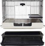 PawHut 28" H Guinea Pig Cage, 2-Level Rabbit Cage for Ferret, Chinchilla, Hedghog, Bunny, Small Animal Habitat with Wheels, Slide-Out Tray, Ramp, Black - Image 7