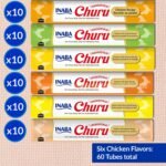 INABA Churu Cat Treats, Lickable, Squeezable Creamy Purée Cat Treat with Green Tea Extract & Taurine, 14 Grams Each Tube, 60 Tubes, Chicken Variety Box - Image 4