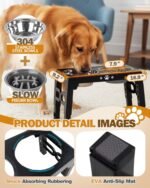 Elevated Dog Bowls with Stand, Raised Dog Bowl Set with 1 Thick Stainless Steel Dog Food Bowls & 1 Slow Feeder Bowl, 5 Height Adjustable Dog Bowl Stand Elevated Feeder for Large Medium Dogs - Image 4