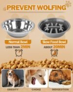 Elevated Dog Bowls with Stand, Raised Dog Bowl Set with 1 Thick Stainless Steel Dog Food Bowls & 1 Slow Feeder Bowl, 5 Height Adjustable Dog Bowl Stand Elevated Feeder for Large Medium Dogs - Image 5
