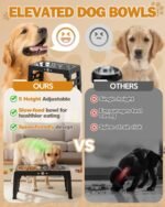Elevated Dog Bowls with Stand, Raised Dog Bowl Set with 1 Thick Stainless Steel Dog Food Bowls & 1 Slow Feeder Bowl, 5 Height Adjustable Dog Bowl Stand Elevated Feeder for Large Medium Dogs - Image 6