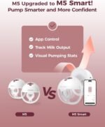 Momcozy M5 Smart App Control Hands Free Breast Pump, Double Wearable Breast Pump of Baby Mouth Double-Sealed Flange with 3 Modes & 9 Levels, Electric Pump Portable - 24mm, 2 Pack, Cozy Red - Image 3