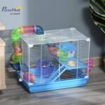 PawHut 2-Level Hamster Cage Rodent Gerbil House Mouse Mice Rat Habitat Metal Wire with Exercise Wheel, Play Tubes, Water Bottle, Food Dishes, & Interior Ladder - Image 3