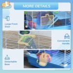 PawHut 2-Level Hamster Cage Rodent Gerbil House Mouse Mice Rat Habitat Metal Wire with Exercise Wheel, Play Tubes, Water Bottle, Food Dishes, & Interior Ladder - Image 6