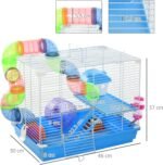 PawHut 2-Level Hamster Cage Rodent Gerbil House Mouse Mice Rat Habitat Metal Wire with Exercise Wheel, Play Tubes, Water Bottle, Food Dishes, & Interior Ladder - Image 8