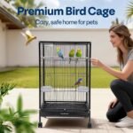 VIVOHOME 30 Inch Height Wrought Iron Bird Cage with Rolling Stand for Parrots Conure Lovebird Cockatiel Black - Image 3