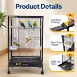 VIVOHOME 30 Inch Height Wrought Iron Bird Cage with Rolling Stand for Parrots Conure Lovebird Cockatiel Black - Image 4