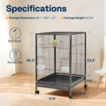 VIVOHOME 30 Inch Height Wrought Iron Bird Cage with Rolling Stand for Parrots Conure Lovebird Cockatiel Black - Image 8