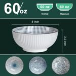 QINLANG 60 oz Large Soup Bowl, Pho Bowls, Japanese Ramen Bowls Set of 3, 8 in Blue and White Porcelain Big Bowls for Eating - 3 Mixing Patterns - Image 3