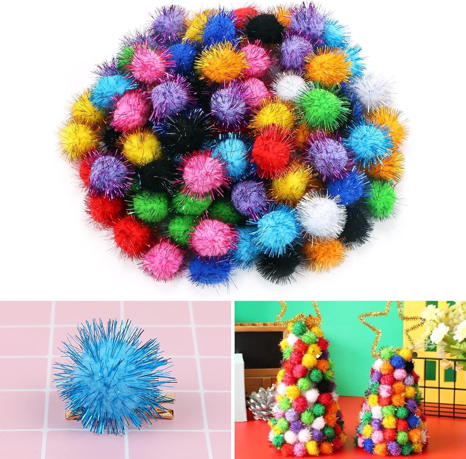 CABAX 1.8'' Assorted Color Sparkle Balls, Tinsel Pom Poms Puff Balls Glitter for Cat Kittens Toys DIY Christmas, 20 Pcs - Image 4
