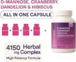 D-Mannose 1000mg with Cranberry (2 Capsules per Daily Serving) – 4-in-1 UTI & Bladder Cleanse with Hibiscus & Dandelion – 180 Vegan Capsules – Made in Canada - Image 3