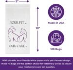 Pet Themed White Paper Prescription Bag W/Stock Logo "Your Pet Our Care" — MSPRX3 Veterinary Dog & Cat Print Paper Bags — Rx Vet Medical Pharmacy Bags, Made in USA — 100 Count, (Large, 5 X 2 X 10) - Image 3