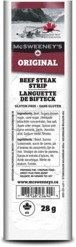 McSweeney's Original Beef Steak Strips Box. 100% Made in Canada, Naturally Smoked, High Protein Snacks, Gluten Free, Meat Snacks, Shelf Stable, Bulk Case 28g (Pack of 12) - Image 4