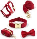 PETDURO Custom Dog Collar Personalized with Name Engraved Gold Metal Buckle for Large Medium Small Female Girl Dogs - Dog Leash and Bow Tie Set Available - Soft Comfy Velvet (Red, M) - Image 7