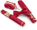 PETDURO Custom Dog Collar Personalized with Name Engraved Gold Metal Buckle for Large Medium Small Female Girl Dogs - Dog Leash and Bow Tie Set Available - Soft Comfy Velvet (Red, M) - Image 8