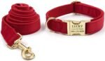 PETDURO Custom Dog Collar Personalized with Name Engraved Gold Metal Buckle for Large Medium Small Female Girl Dogs - Dog Leash and Bow Tie Set Available - Soft Comfy Velvet (Red, M) - Image 10