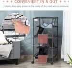 PawHut 4-Tier Rat Guinea Pig Rabbit Ferret Cage, 45" H Deluxe Rolling Metal Small Animal Cage, Critter Nation for Mink Chinchilla Kitten with Hammock, Removable Tray, Silver Grey - Image 7