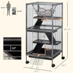 PawHut 4-Tier Rat Guinea Pig Rabbit Ferret Cage, 45" H Deluxe Rolling Metal Small Animal Cage, Critter Nation for Mink Chinchilla Kitten with Hammock, Removable Tray, Silver Grey - Image 8
