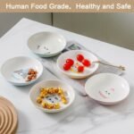 Ceramic Cat Bowls Set - 5.5 inch Wide Cat Food Bowls Whisker Fatigue Friendly, 5 Colorful Kitten Dish Plates with Cute Pattern for Wet and Dry Food Water - Image 7