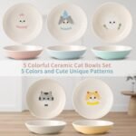 Ceramic Cat Bowls Set - 5.5 inch Wide Cat Food Bowls Whisker Fatigue Friendly, 5 Colorful Kitten Dish Plates with Cute Pattern for Wet and Dry Food Water - Image 8