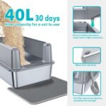 XXL Stainless Steel Litter Box with Mat & Scoop, 23.7" L x 16" W x 11.8" H Extra Large Metal Litter Pan, Suitable for Large Cats and Multiple Cats, High Sides, Non-Sticky, Anti-Leakage, Easy to Clean - Image 8