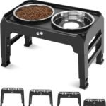 COMESOON Raised Dog Bowls, 4 Height Adjustable Elevated Dog Bowls with 2 Thick Stainless Steel 50oz Dog Food Bowls for Large Medium Dogs Adjusts to 3.7", 9.2", 10.75", 12.36"- Black - Image 10