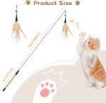Pawaboo Feather Teaser Cat Toy, Interactive Feather Wand Cat Toy Flying Feather Cat Catcher with Extra Long 34.5" Wand and Small Bell, Fun Exerciser Playing Toy for Kitten or cat, Brown Feather - Image 8