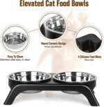 Elevated Cat Bowls, Anti Vomiting Raised Cat Food Bowl with 2 Stainless Steel Bowls, Prevent Neck Pain Cat Bowl Set, ABS Anti Slip Stand Cat Bowls for Indoor Cats & Puppies (Black) - Image 4