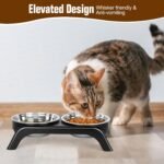 Elevated Cat Bowls, Anti Vomiting Raised Cat Food Bowl with 2 Stainless Steel Bowls, Prevent Neck Pain Cat Bowl Set, ABS Anti Slip Stand Cat Bowls for Indoor Cats & Puppies (Black) - Image 6
