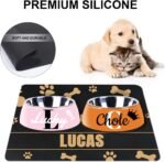 Personalized Pet Feeding Mat - Custom Name Cat Dog Food Mat, Non-Slip Water Bowl Placemat for Floor, Easy Clean Durable Pet Mats for Feeding (Golden Bone and paw Prints) - Image 3