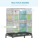 PawHut 52" Bird Cage for Budgies Cockatiels Canaries Lovebirds Finches with Rolling Stand, Toys, Removable Tray, Storage Shelf, Black - Image 4