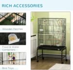PawHut 52" Bird Cage for Budgies Cockatiels Canaries Lovebirds Finches with Rolling Stand, Toys, Removable Tray, Storage Shelf, Black - Image 5