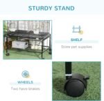 PawHut 52" Bird Cage for Budgies Cockatiels Canaries Lovebirds Finches with Rolling Stand, Toys, Removable Tray, Storage Shelf, Black - Image 7