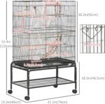 PawHut 52" Bird Cage for Budgies Cockatiels Canaries Lovebirds Finches with Rolling Stand, Toys, Removable Tray, Storage Shelf, Black - Image 8