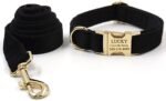 PETDURO Custom Dog Collar Personalized with Name Engraved Gold Metal Buckle for Large Medium Small Boy and Girl Dogs - Dog Leash and Bow Tie Set Available - Soft Comfy Velvet (Black G, M) - Image 8