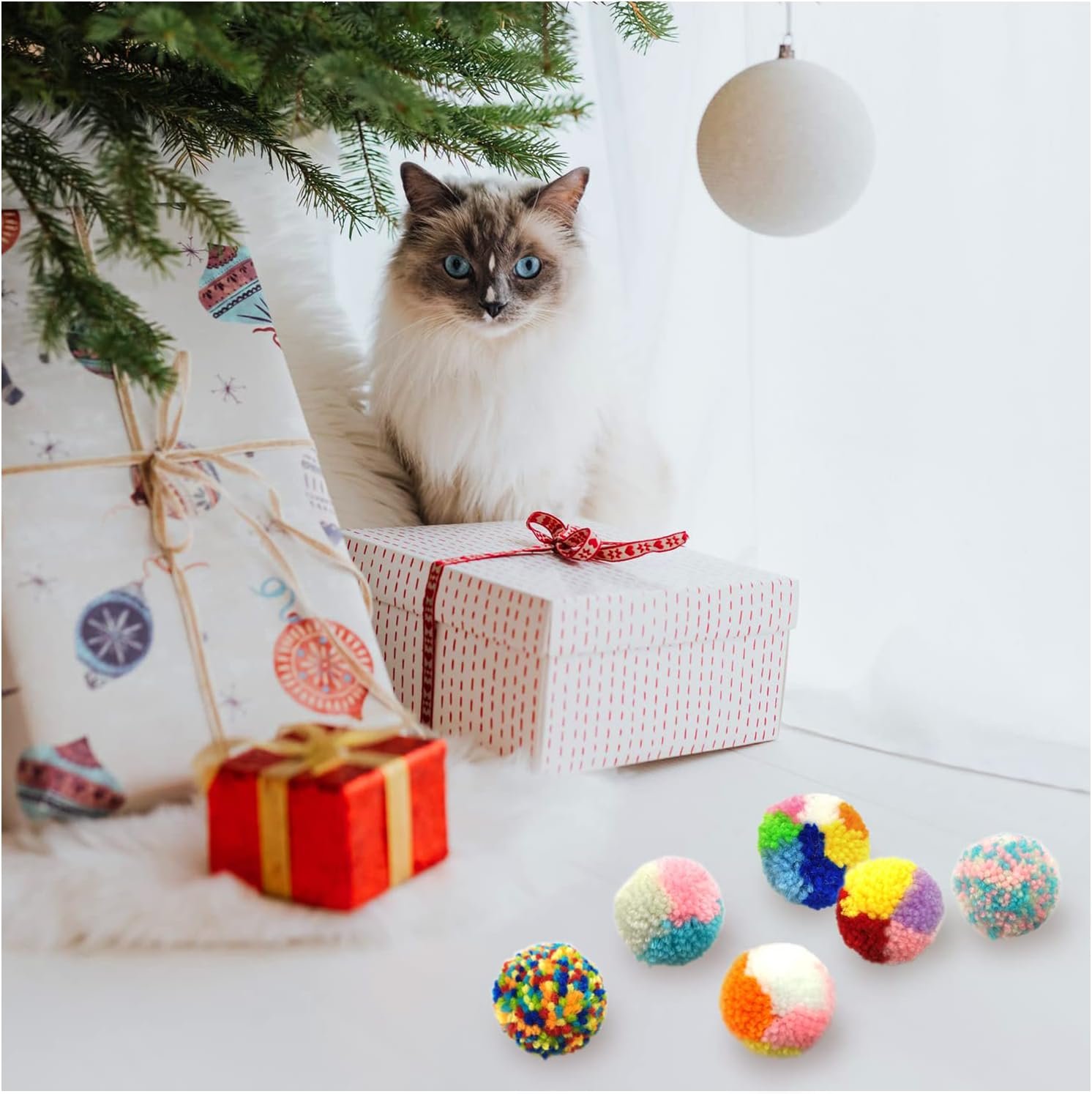 Andiker 6 Pieces Cat Toys Ball, Soft Kitten Assorted Color Pompom Balls for Cat Indoor Interactive Chasing Toys - Image 4
