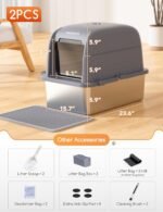 Meowant Stainless Steel Cat Litter Box 2Pcs, Extra Large 3-in-1 Enclosed/Open Top Metal Litter Box with Lid, Odorless Cat Litter Pan with High Sides - Image 8