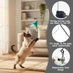 Cat Wand, Suction Cup Cat Toy 35in Flexible Steel Wand with Stand & DIY Refill Head 2-in-1 Hands-Free & Handheld Fun Teaser Toy for Indoor Home - Image 6