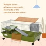 PawHut 35" L Small Animal Cage, Rolling Bunny Cage, Guinea Pig Cage with Food Dish, Water Bottle, Hay Feeder, Platform, Ramp for Chinchilla, Green - Image 7