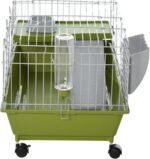 PawHut 35" L Small Animal Cage, Rolling Bunny Cage, Guinea Pig Cage with Food Dish, Water Bottle, Hay Feeder, Platform, Ramp for Chinchilla, Green - Image 9