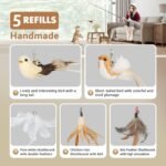 ROSAUI Telescopic Cat Wand Toy Set – 2 Extendable Rods (107cm) with 5 Interchangeable Feather & Bird Attachments, Wooden Handle, Elastic Cords, Interactive Play Kit for Indoor Cats & Kittens - Image 5